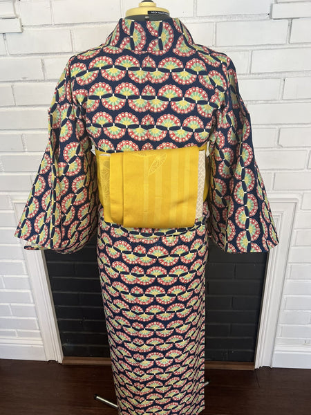 YUKATA, Fan Pattern, Navy, Size: S-M / Japanese Traditional Women's Yukata