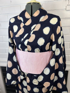 Japanese Vintage YUKATA, Size S, Navy Blue with Pastel Polka Dot Shibori / Traditional Women's Yukata