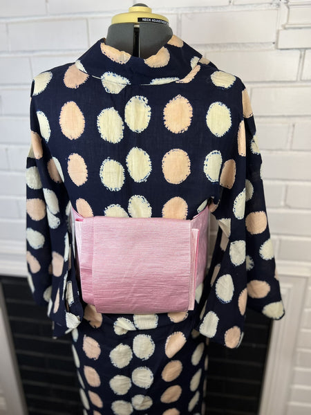 Japanese Vintage YUKATA, Size S, Navy Blue with Pastel Polka Dot Shibori / Traditional Women's Yukata