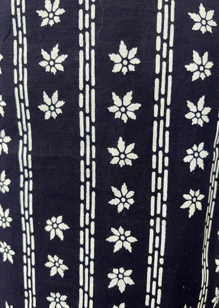 Vintage Japanese Yukata – Deep Navy with White Floral Stripe Pattern