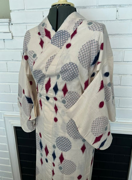 Japanese Vintage Yukata – Ikat Polka Dot Print, Petite/Girls' Cotton Kimono