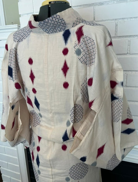 Japanese Vintage Yukata – Ikat Polka Dot Print, Petite/Girls' Cotton Kimono