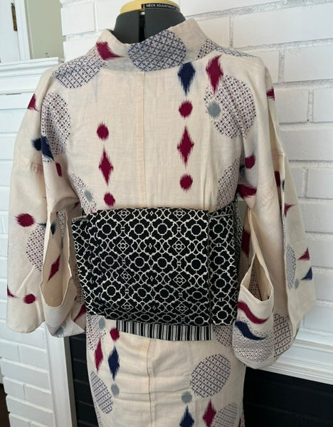 Japanese Vintage Yukata – Ikat Polka Dot Print, Petite/Girls' Cotton Kimono