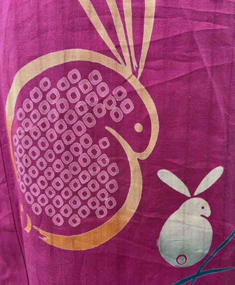 Japanese Vintage Yukata – Magenta Pink Rabbit Print, Women's Cotton Kimono, Size: M-L
