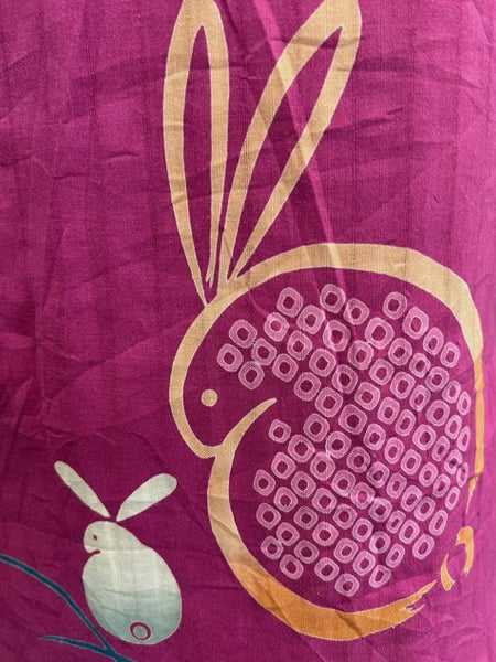 Japanese Vintage Yukata – Magenta Pink Rabbit Print, Women's Cotton Kimono, Size: M-L