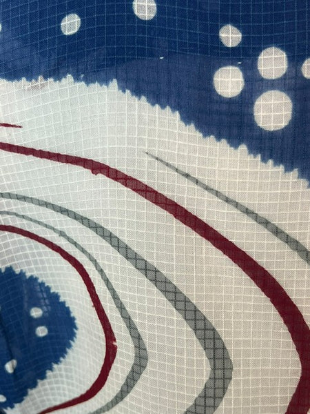 Japanese Vintage Yukata – Blue & White Swirl Wave Print, Petite Size Cotton Kimono, Hand-Sewn