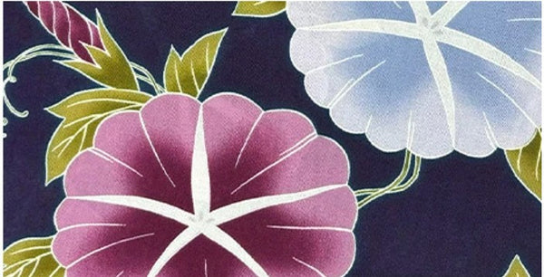 Japanese Yukata – Morning Glory Floral Pattern, New, Navy Blue Cotton Summer Kimono, Size XL