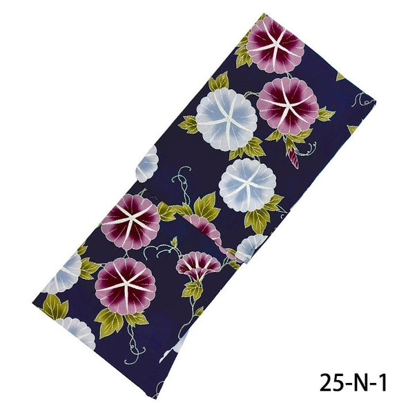 Japanese Yukata – Morning Glory Floral Pattern, New, Navy Blue Cotton Summer Kimono, Size XL
