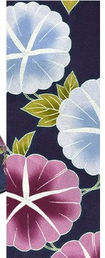 Japanese Yukata – Morning Glory Floral Pattern, New, Navy Blue Cotton Summer Kimono, Size XL