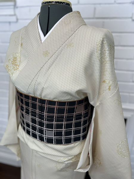 WASHABLE KIMONO and OBI 2 pc set, Lotus flower, Size: M / Japanese Traditional Women's Kimono and Han-haba Obi