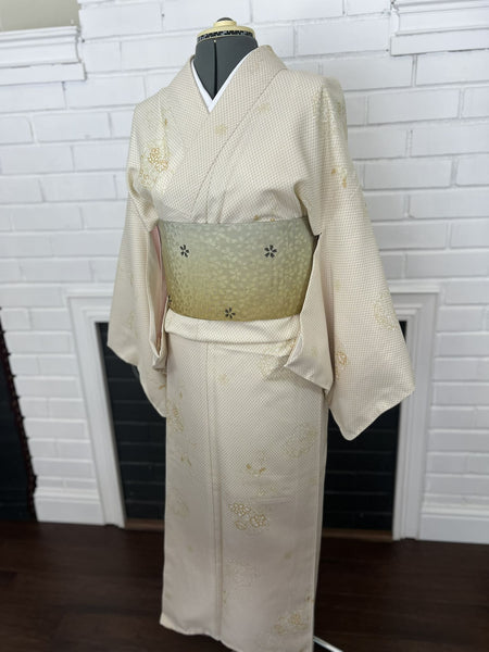 WASHABLE KIMONO and OBI 2 pc set, Lotus flower, Size: M / Japanese Traditional Women's Kimono and Han-haba Obi
