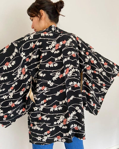 Autumn Maple Black Haori Kimono Jacket