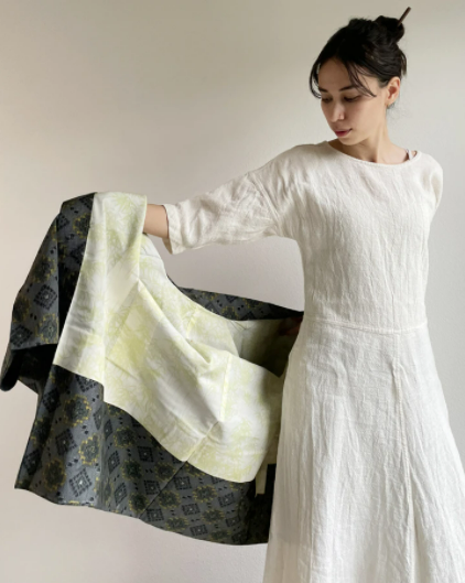 Geometric Tile Oshima Tsumugi Haori Kimono Jacket