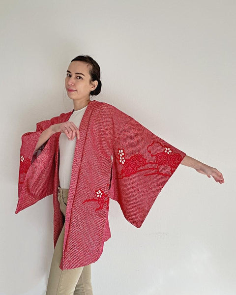 Plum Blossom Traditional Japanese Shibori Haori Kimono Jacket