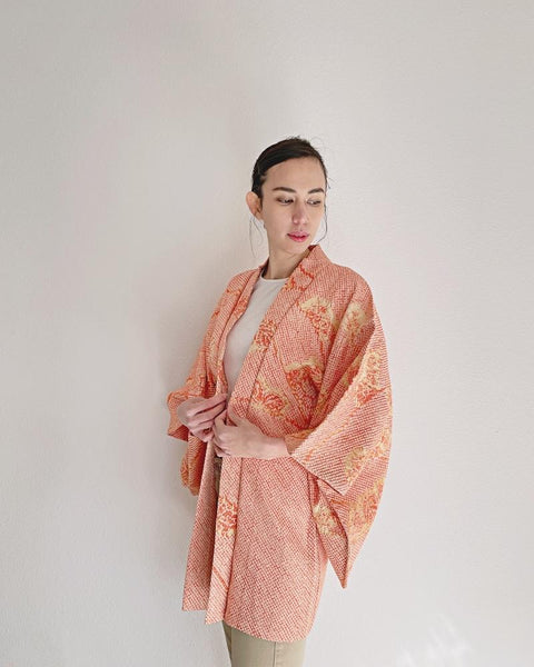 Red Ivy Traditional Japanese Shibori Haori Kimono Jacket